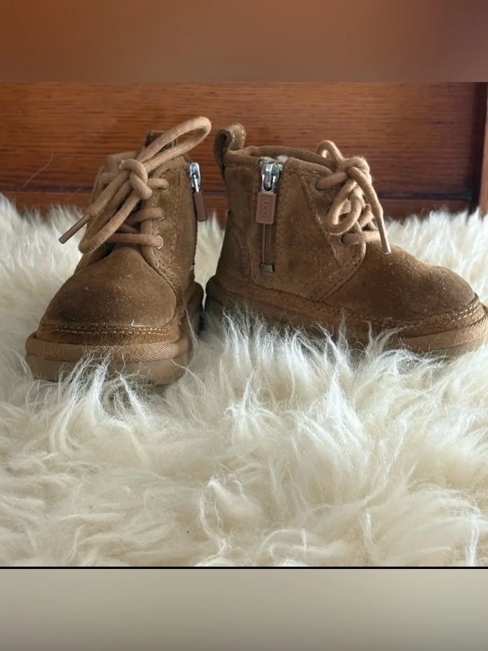 UGG Kids ‘Neumel II’ Brown Suede Sherpa Side Zip Winter Boots